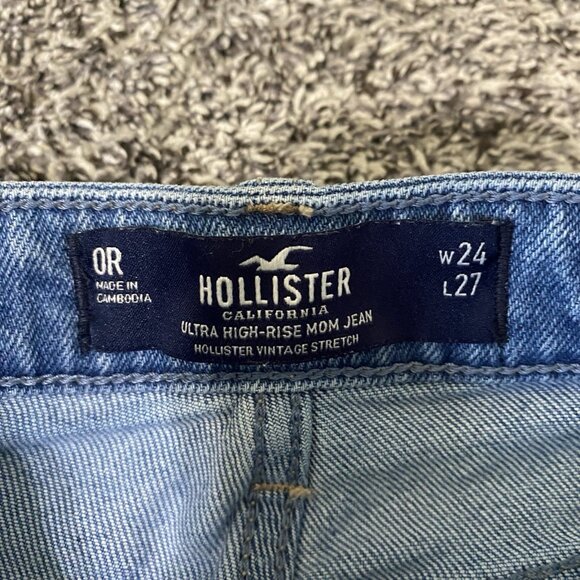 Hollister Ultra High Rise Mom Jeans Classic Stretch Black Wash Denim 0R - Picture 2 of 3